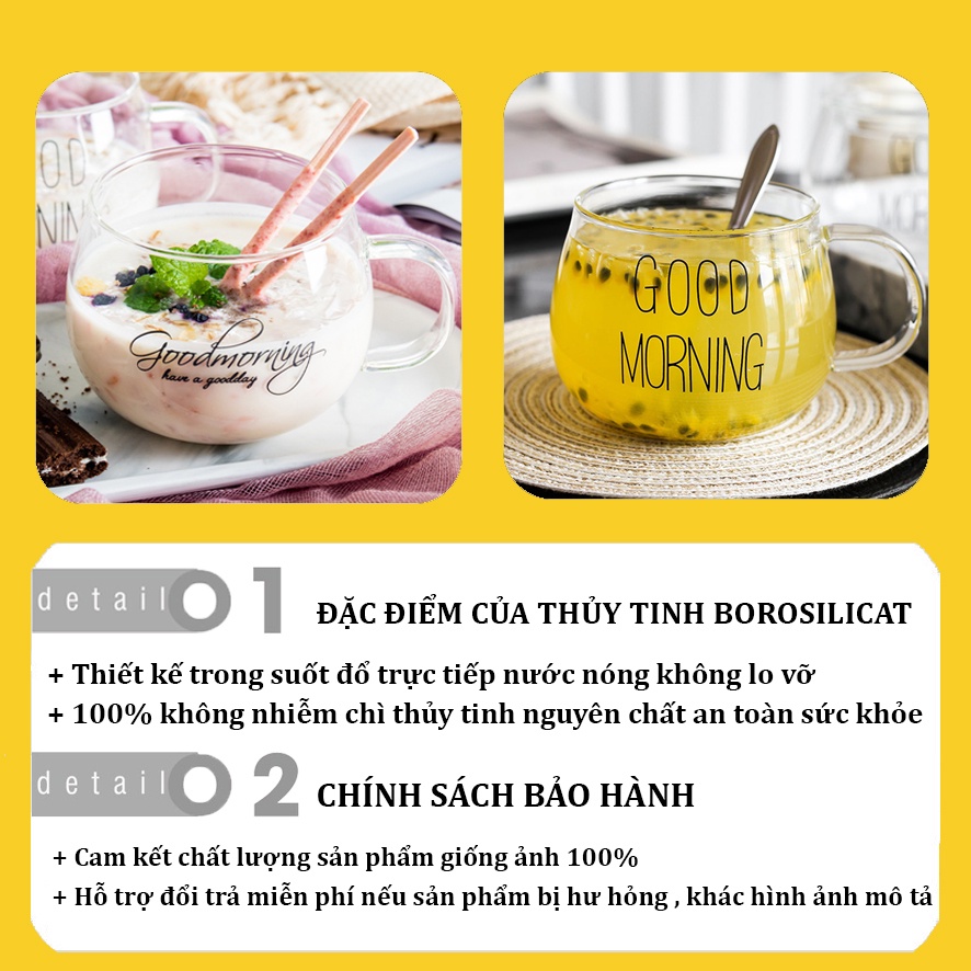 Ly thủy tinh dễ thương uống nước đẹp chịu nhiệt uống sinh tố GOOD 350 NEW  cao cấp, cốc uống cafe cute decor BOLITA