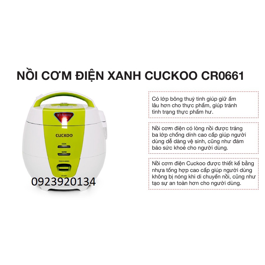 [Mã ELHADEV giảm 4% đơn 300K] Nồi cơm điện Xanh Cuckoo CR0661