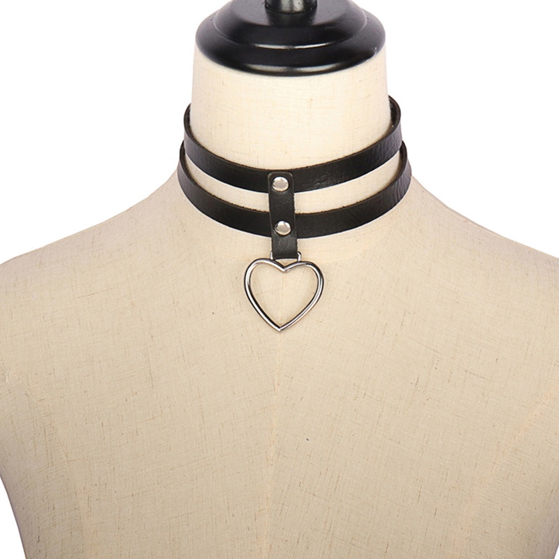 Vòng Cổ Choker Da PU Mặt Hình Trái Tim Phong Cách Gothic Punk Dành Cho Nữ