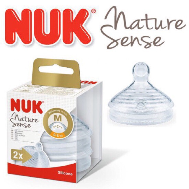 Núm ty thay bình sữa Nuk Nature Sense silicone đủ size, hộp 2 cái