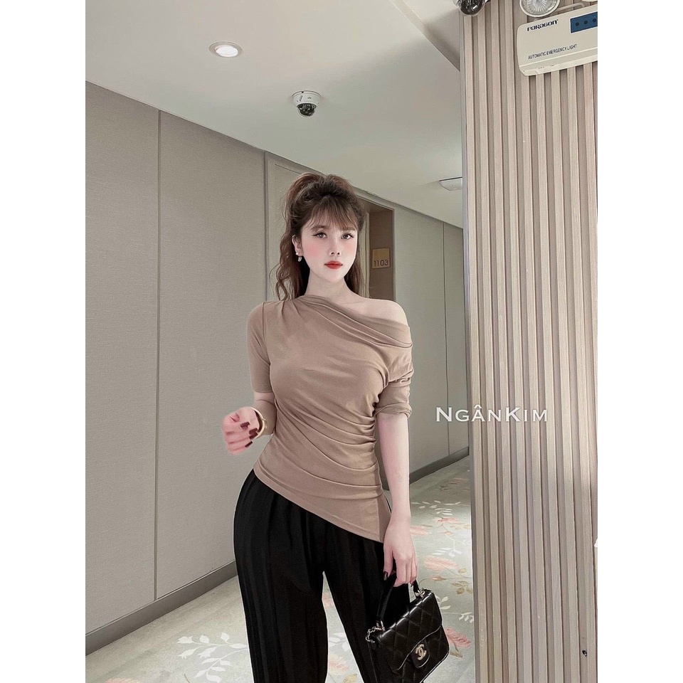 Áo nhún lệch vai cộc tay siêu hot