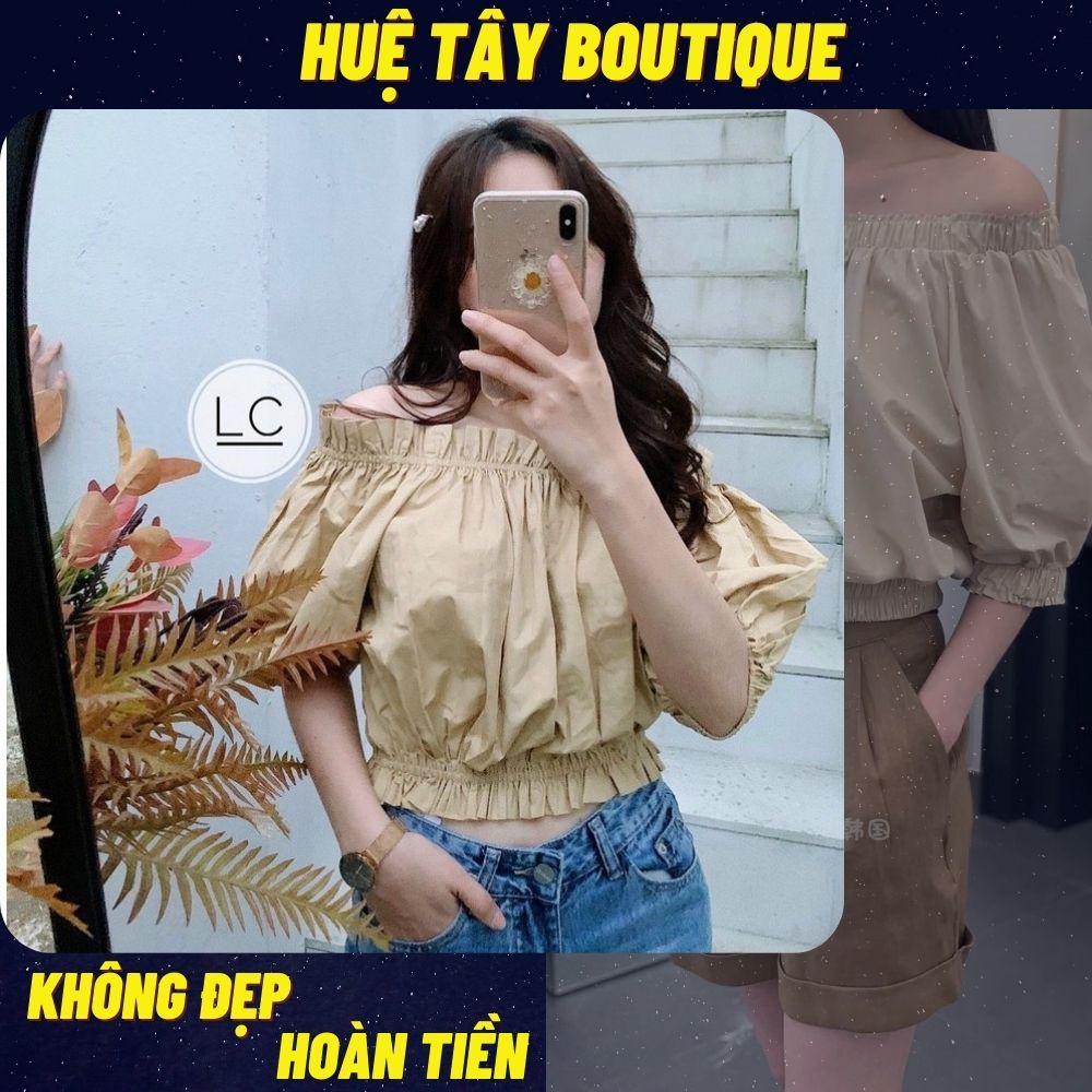 Áo kiểu nữ, Áo croptop nữ phong cách retro màu nude size S M L new trend SKUA-01