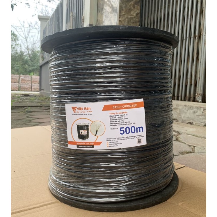 Dây cáp điện thoại 4 lõi có CƯỜNG LỰC CAT 3 ngoài trời Việt Hàn 500m/cuộn