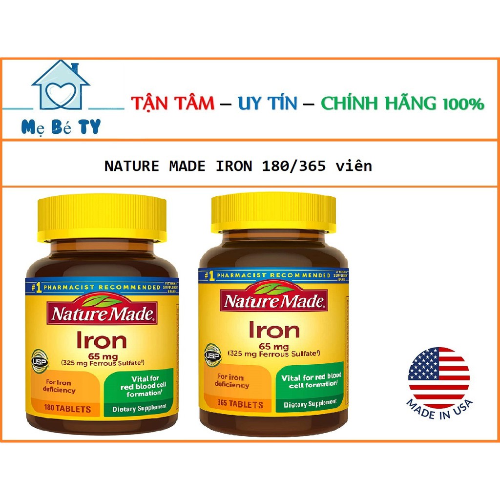 USA- Viên uống sắt Iron 65mg Nature Made 180/365 viên