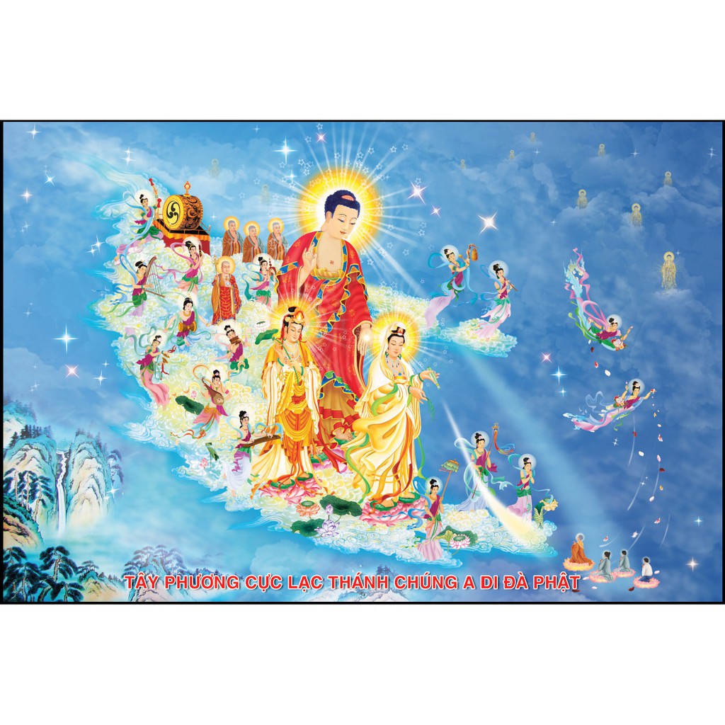 Tranh Tây Phương Tiếp Dẫn - in tranh trên vải  canvas kim sa cao cấp ko khung -khách hàng tự lồng khung