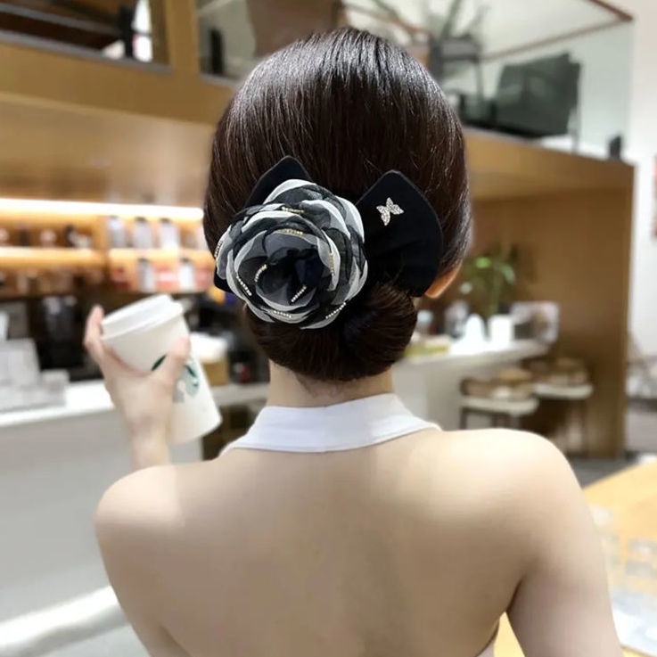 Băng Đô Cài Tóc Hình Hoa Trà Màu Trắng Đen Cho Nữ