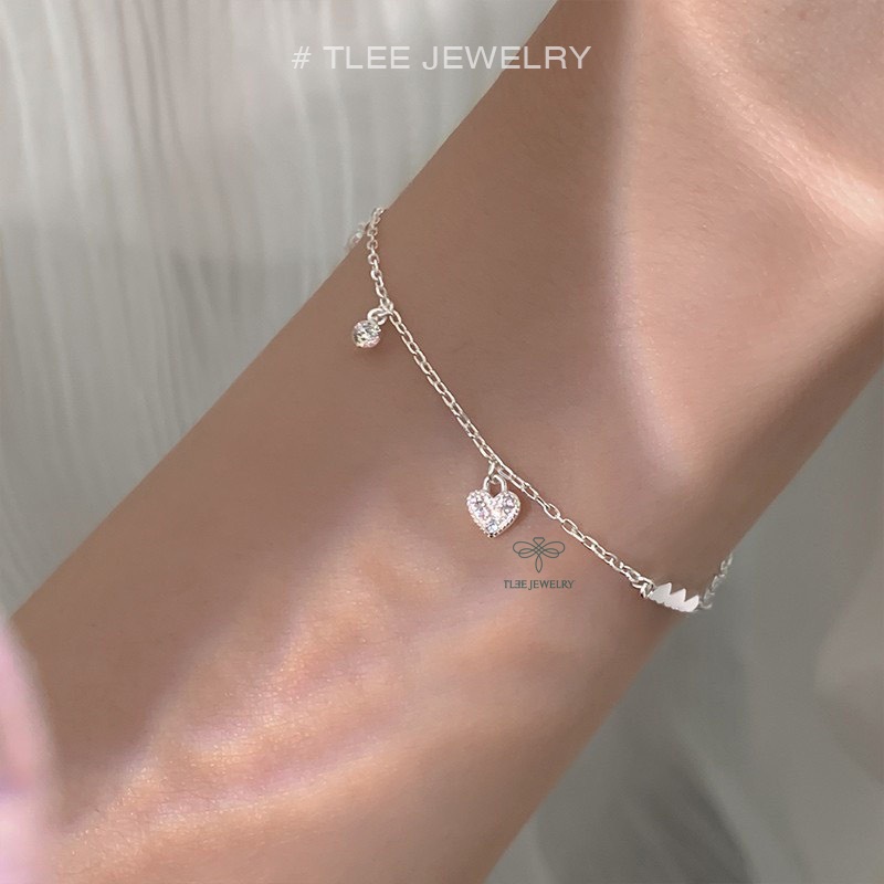 Lắc tay bạc nữ TLEE mẫu tim đá nhỏ xinh xắn TleeJewelry LT0140