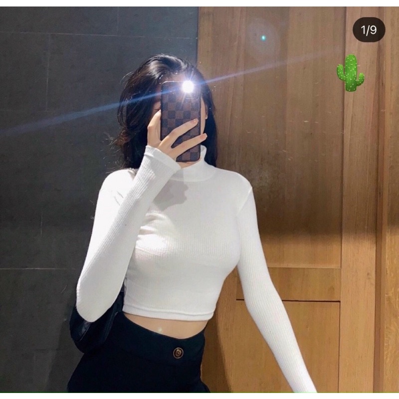 🍀Áo thun gân tay dài cổ lọ body rất hót
