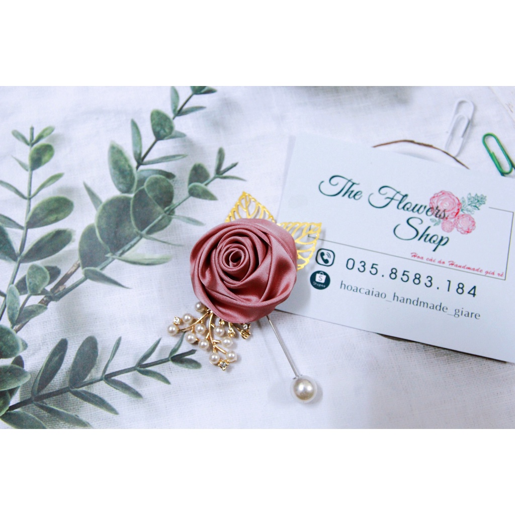 Hoa cài áo giá rẻ - Cài áo nam, nữ hoa hồng búp màu hồng tím