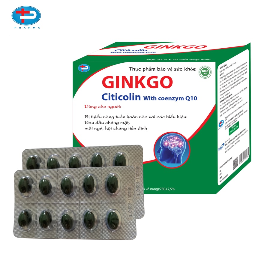 Viên Nang Mềm Ginkgo Citicolin With Coenzym Q10 TÂM PHÚC PHARMA Hỗ Trợ Hoạt Huyết Tăng Cường Tuần Hoàn Máu Não