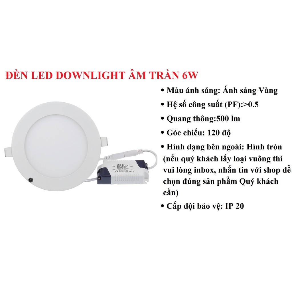 Bộ Combo 5 Đèn led downlight âm trần 6W (NÊN MUA) Đèn Led Panel Âm Trần 6W siêu mỏng ánh sáng vàng, loại tốt, giá rẻ.