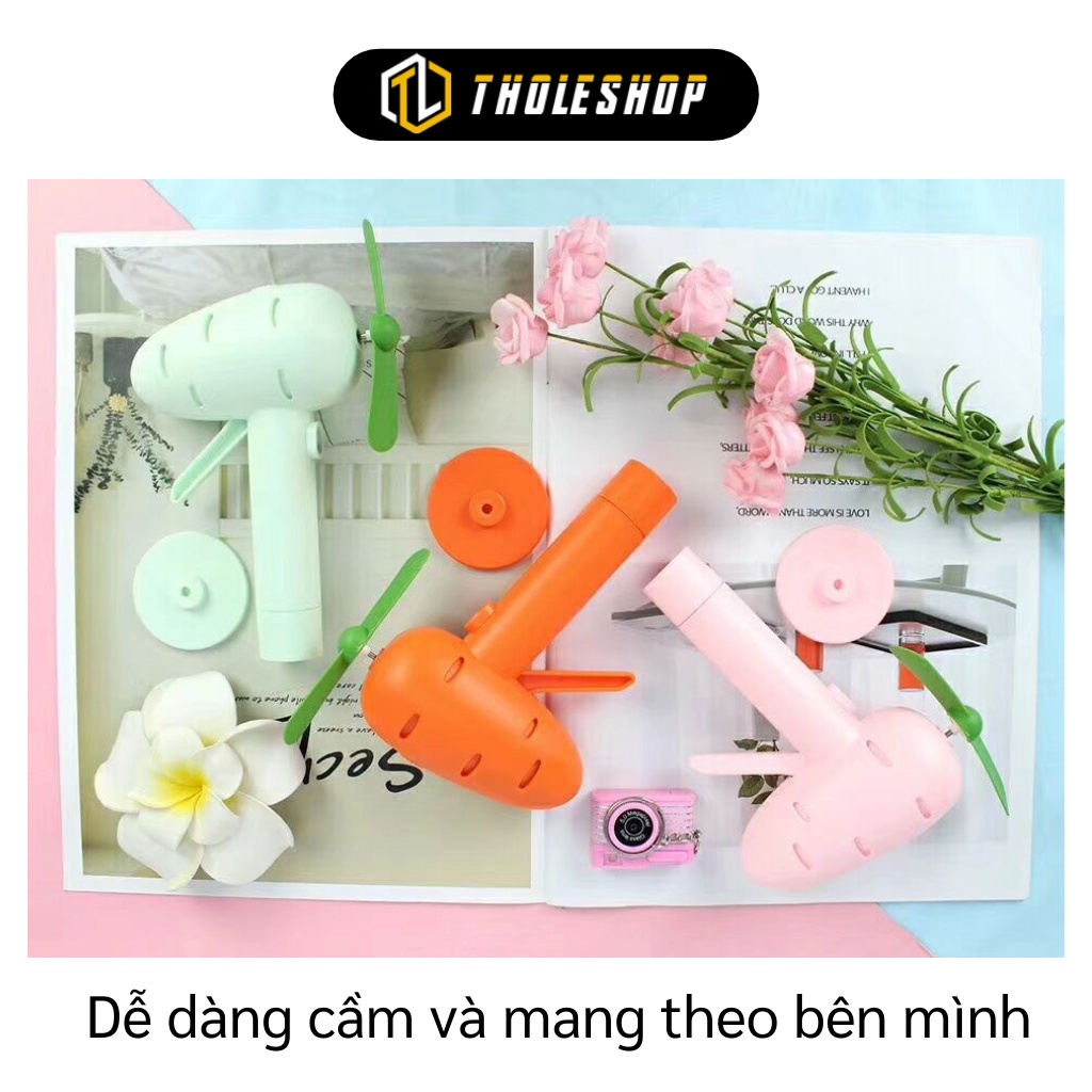 Quạt Cầm Tay - Quạt Mini Cầm Tay Hình Cà Rốt Sạc Điện, Cánh Quạt Mềm An Toàn 7050