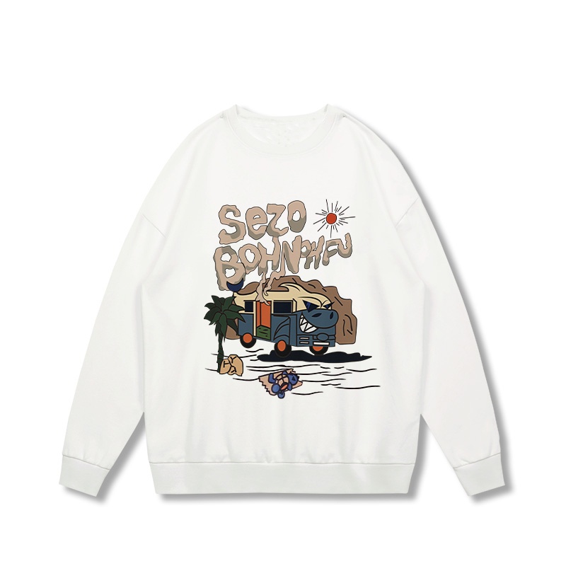 Áo sweater SELVZE cotton cổ tròn dáng rộng phong cách đường phố Mỹ chất lượng cao