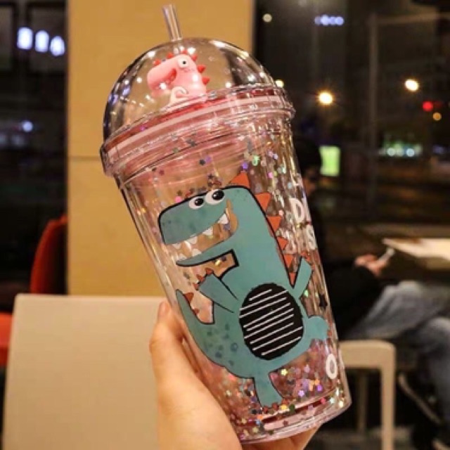 Ly Giữ Nhiệt Trong Suốt Khủng Long 500ML Siêu Cute