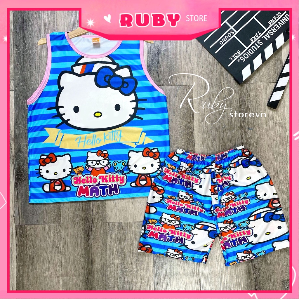 Đồ bộ thun SÁT NÁCH - 3 LỖ cho bé mặc nhà chất thun mềm mát in hình kitty doremon gấu dễ thương DBRBSN FULL SIZE