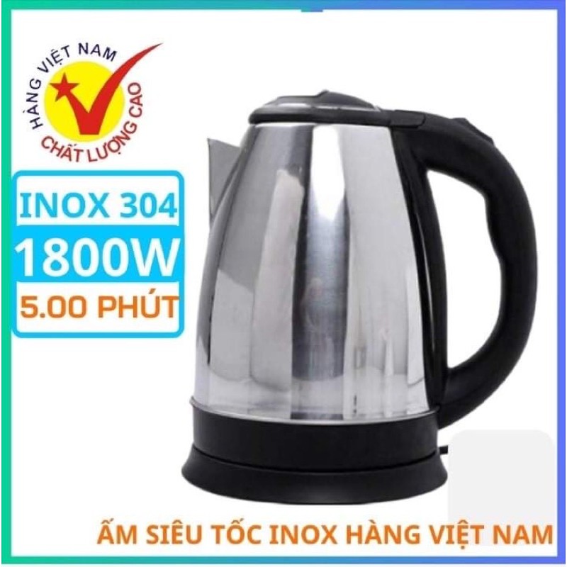 [Hcm - Giá sock] Ấm Nước Siêu Tốc Inox 1,8 Lít - Bình Đun Pha Trà Nấu Nước Sôi Cực Nhanh