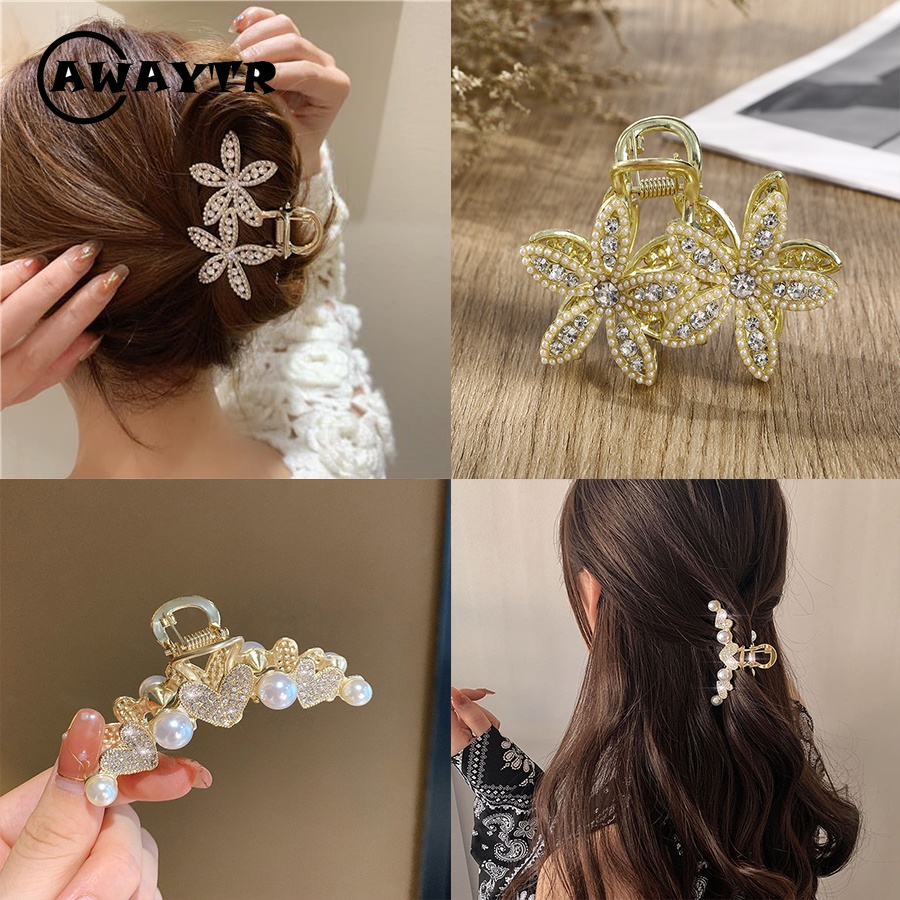 Kẹp Tóc Đính Đá Và Ngọc Trai Bằng Hợp Kim Thời Trang Phong Cách Hàn Quốc Cho Nữ