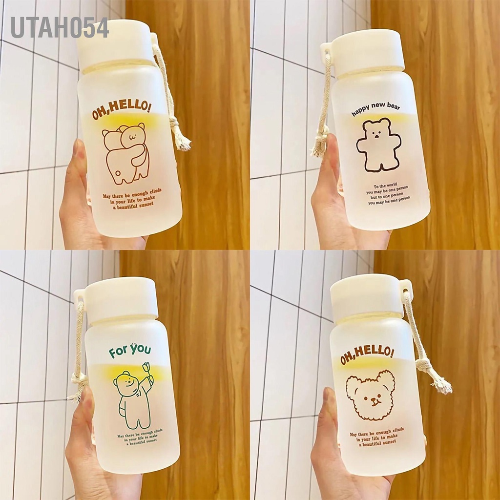 [Hàng Sẵn] Bình nước nhựa trong suốt 450ml hoạt hình Dễ thương tay cầm Không mùi【Utah054】