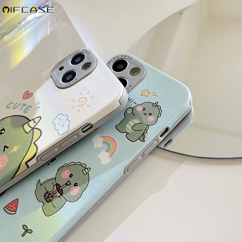 Ốp Điện Thoại Da Mềm Họa Tiết Khủng Long Đơn Giản Cho iPhone 13 12 11 Pro Max XS Max XR X 7 8 Plus
