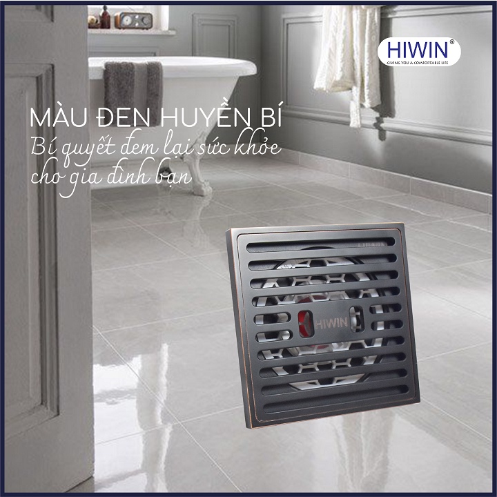 Phễu thoát sàn ngăn mùi hôi thoát nước nhanh đồng mạ đen kích thước 100x100mm HIWIN FD-1410B