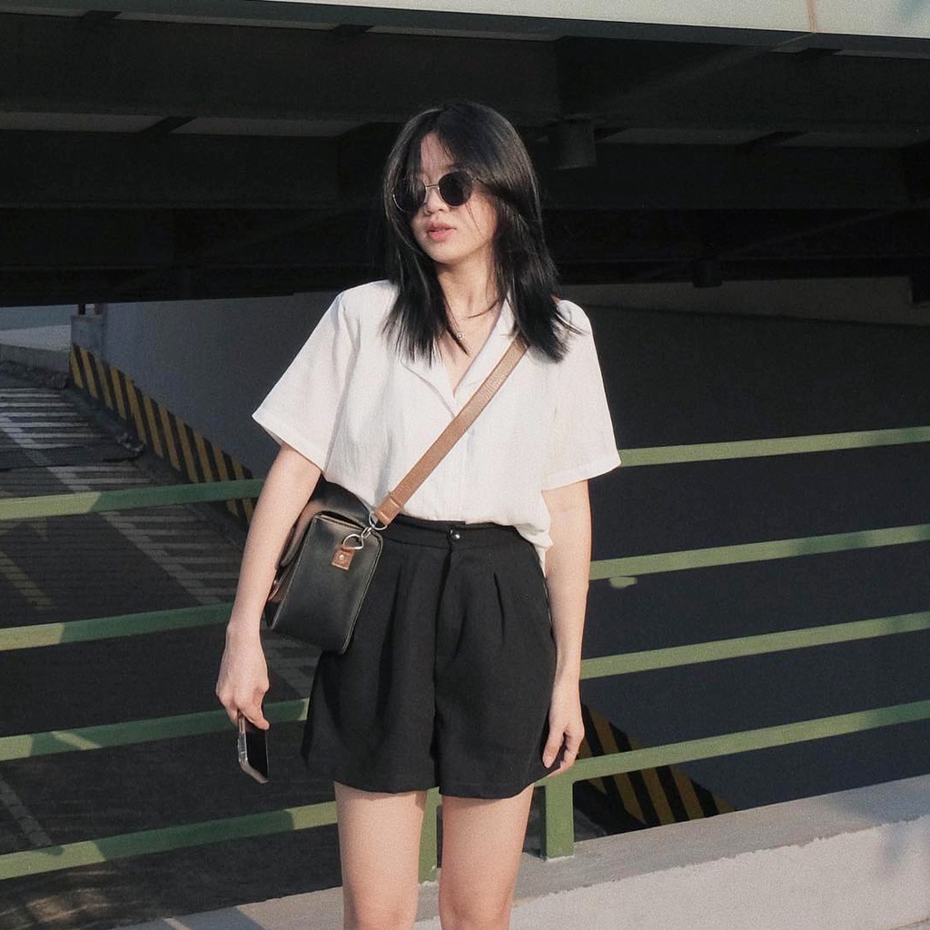 Áo sơ mi Hàn Quốc, Áo sơ mi cổ vest form rộng chất đũi Ulzzang