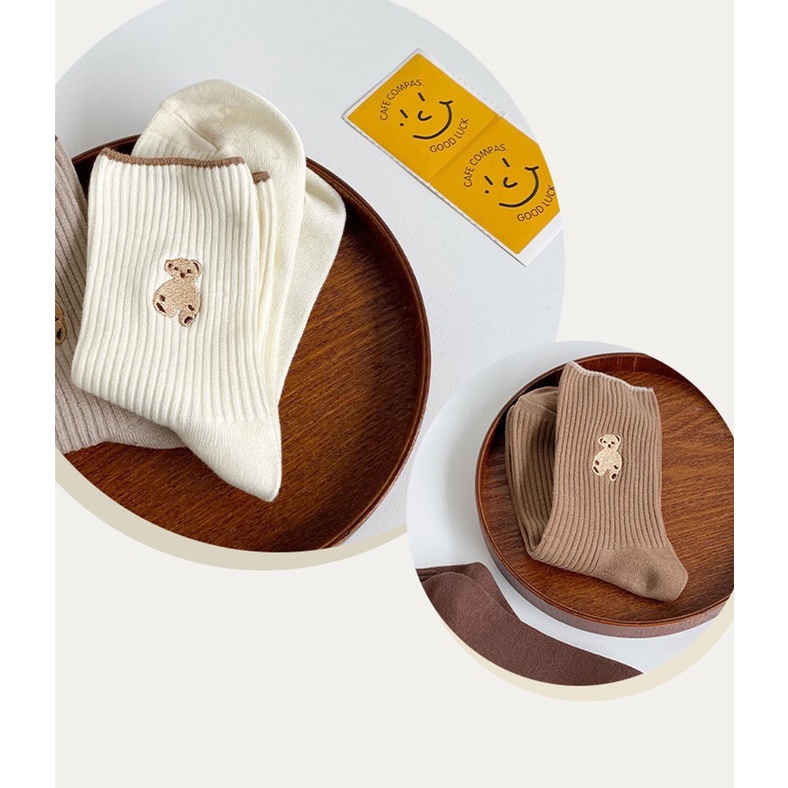 [Set 5 đôi] Tất gấu cao cổ len tăm co giãn phong cách trẻ trung,dễ thương TA14