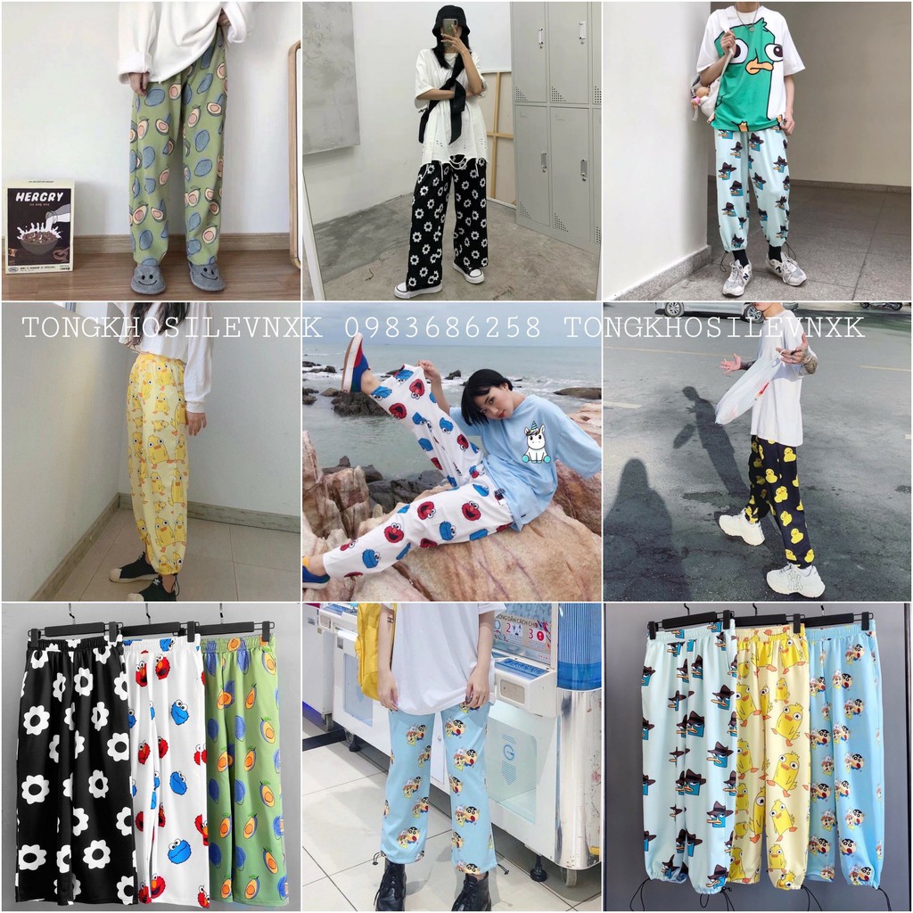 QUẦN JOGGER CARTOON PANT UNISEX, QUẦN HOẠT HÌNH CARTOON DÀI ỐNG RỘNG LƯNG THUN BO LAI