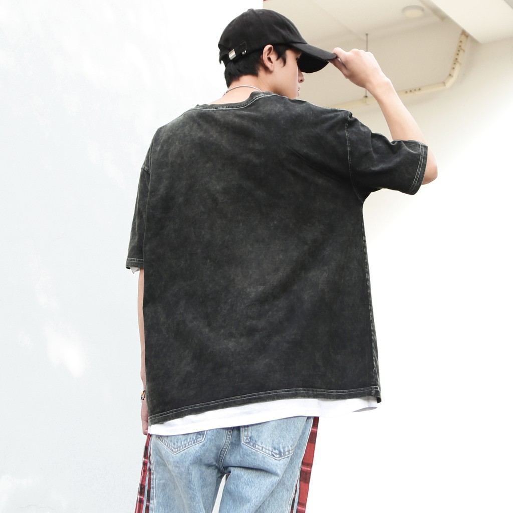 Áo Thun Wash Xám Đậm Trơn Chất Liệu Cotton Thoáng Mát