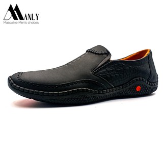 Giày lười nam da trơn cao cấp MANLY da bò thật nguyên tấm 100%, kiểu dáng độc lạ, hiện đại, bảo hành 12 tháng, Đen-ML044