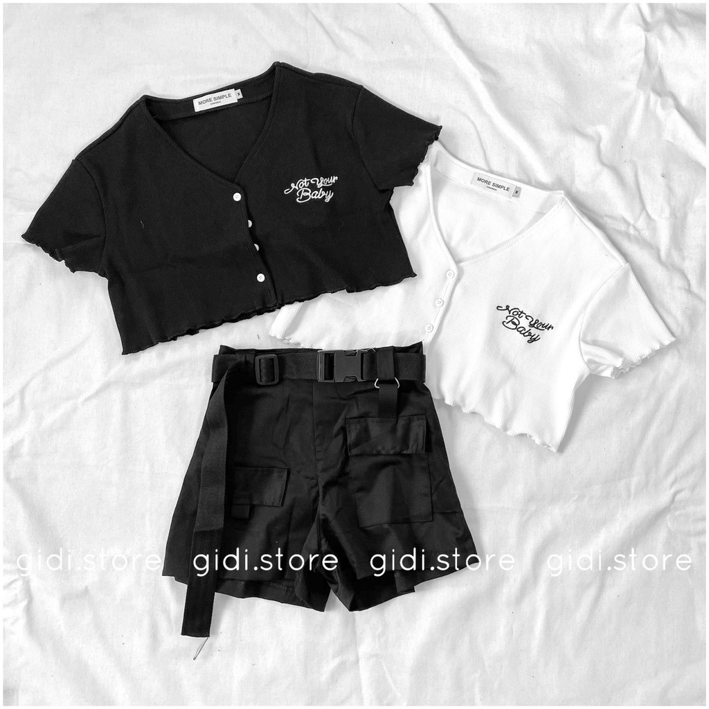 Áo thun Croptop Baby Nữ tay ngắn vải thun gân, thoáng mát