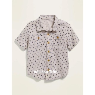 Vải linen nền kem hình cây dừa hãng OldNavy