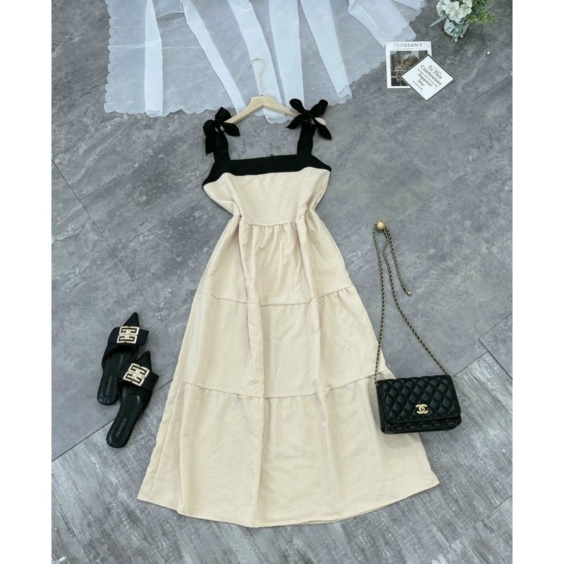 Đầm maxi nơ viền , Đầm 2 dây xoè cột nơ vai ( kèm video) | BigBuy360 - bigbuy360.vn