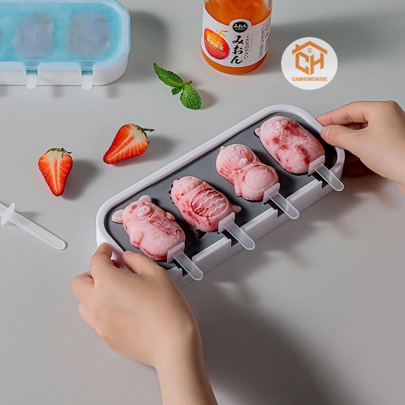 Khuôn Làm Kem Cute Đáng Yêu Có Nắp Đậy, Khuân làm kem silicon
