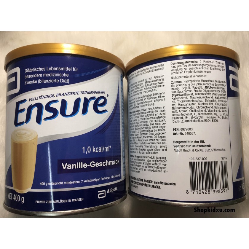 Sữa bột Ensure Đức, đủ vị - 400gr date t1/2024