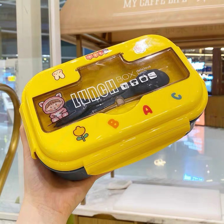 Hộp cơm giữ nhiệt văn phòng 2 ngăn 1100ml kèm dĩa thìa hộp cơm hâm nóng trong lò vi sóng