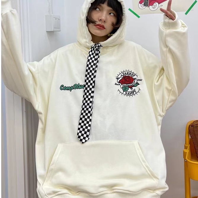 ZHELIHANGFEI Áo Hoodie Tay Dài Thêu Họa Tiết Phong Cách Nhật Bản