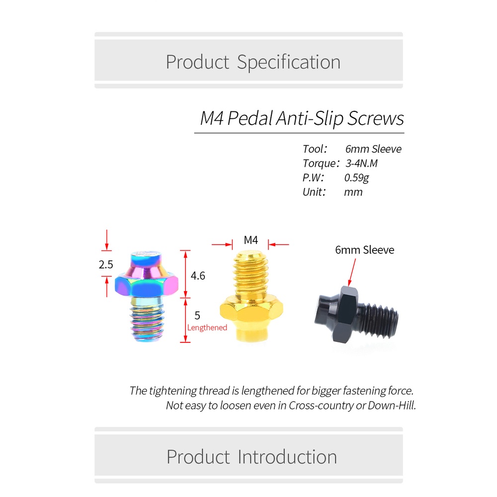 Set 8 Bu Lông Gắn Bàn Đạp Xe Đạp Leo Núi Đầu Lục Giác Bằng Titan Chống Trượt Siêu Nhẹ M4x4.6mm 5.0