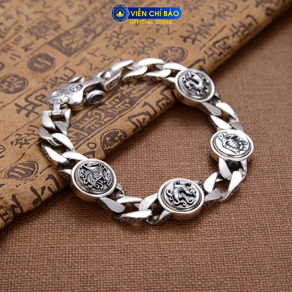 Lắc tay bạc nam Tứ Đại Thần Thú chất liệu bạc Thái 925 mặt xoay 360 độ thương hiệu Viễn Chí Bảo L100605