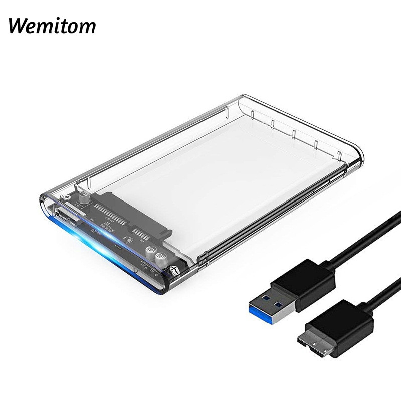 Wemitom USB3.0 2.5 Inch Hard Disk Box Serial Port SSD Mechanical Drive SSD Transparent 6TB Support Portable External Hard Drive