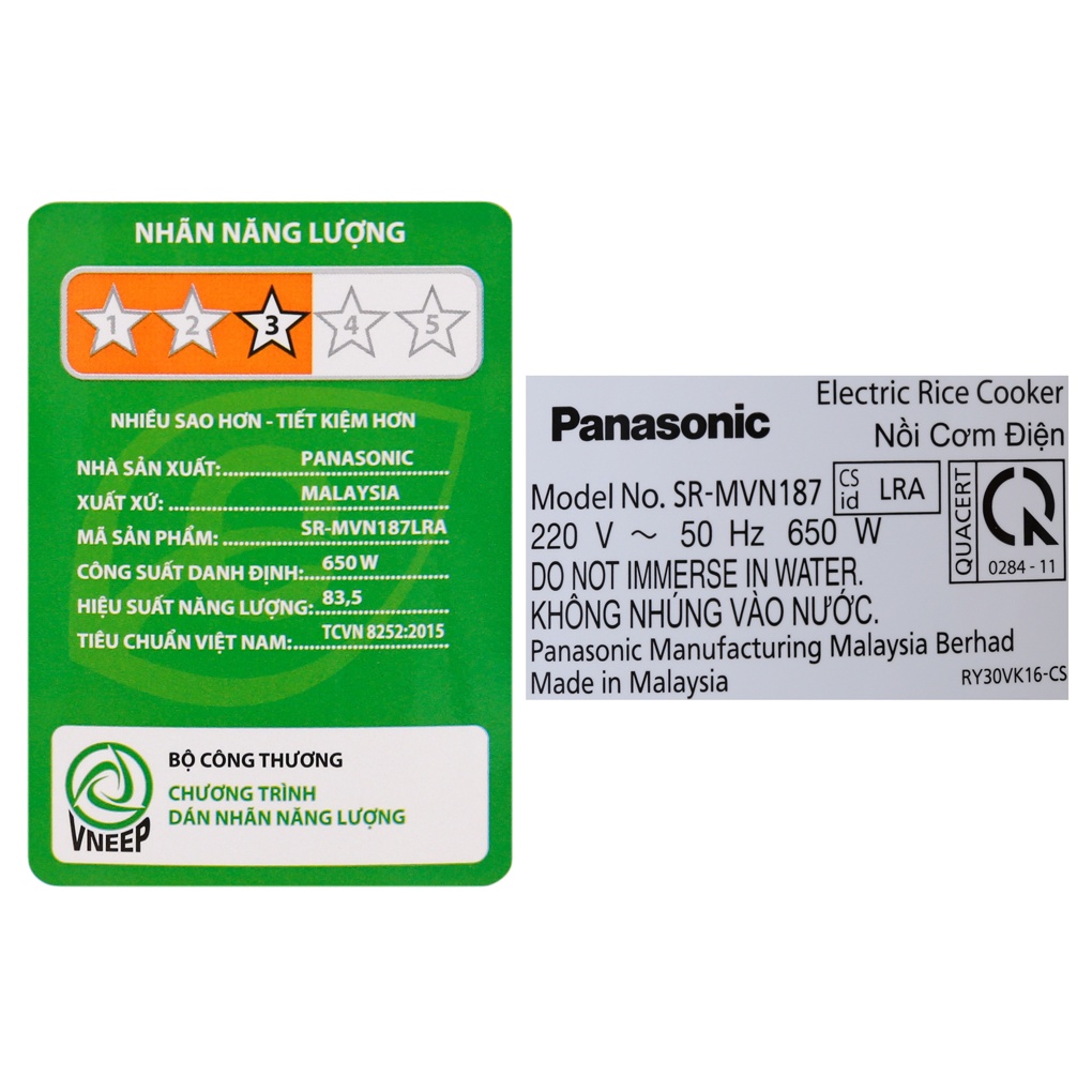 [Mã ELHADEV giảm 4% đơn 300K] Nồi cơm điện Panasonic 1.8 lít SR-MVN187LRA