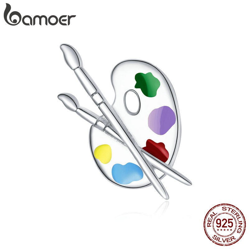 Mặt Vòng Tay Bamoer Bạc Thật 925 Họa Tiết Bảng Vẽ Kim Loại Nhiều Màu Sắc Làm Trang Sức Vòng Tay DIY Cho Nữ BSC359