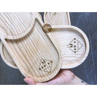 (FREE KHẮC LOGO) Khay gỗ bầu dục 2 ngăn (decor 26)