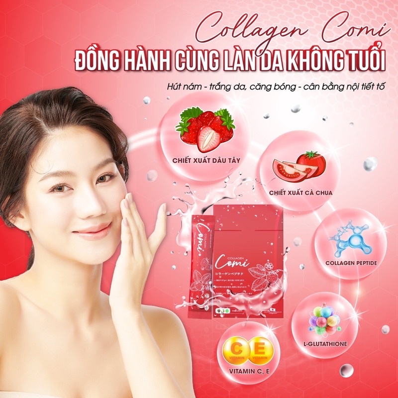 Collagen Comi Nhật Bản, trắng da chống lão hóa (Hộp 10 gói) - 1h tặng 1 nạ cừu