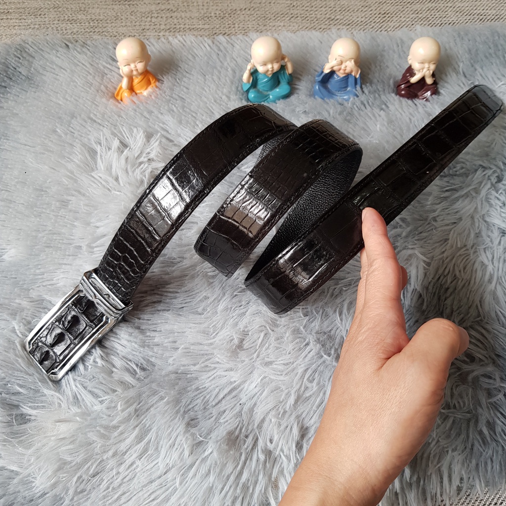 Dây Lưng Cá Sấu Khâu Mép I Dây Cá Sấu Bụng Bản 3,5cm I Liền Nguyên Con Không Nối I Màu Đen I Bảo Hành 24 Tháng