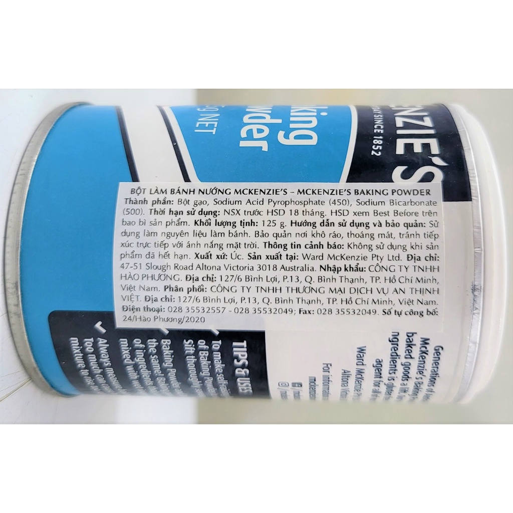 [Lọ 125g] BỘT NỞ LÀM BÁNH NƯỚNG [Australia] MCKENZIE’S Baking Powder (atv-hk)