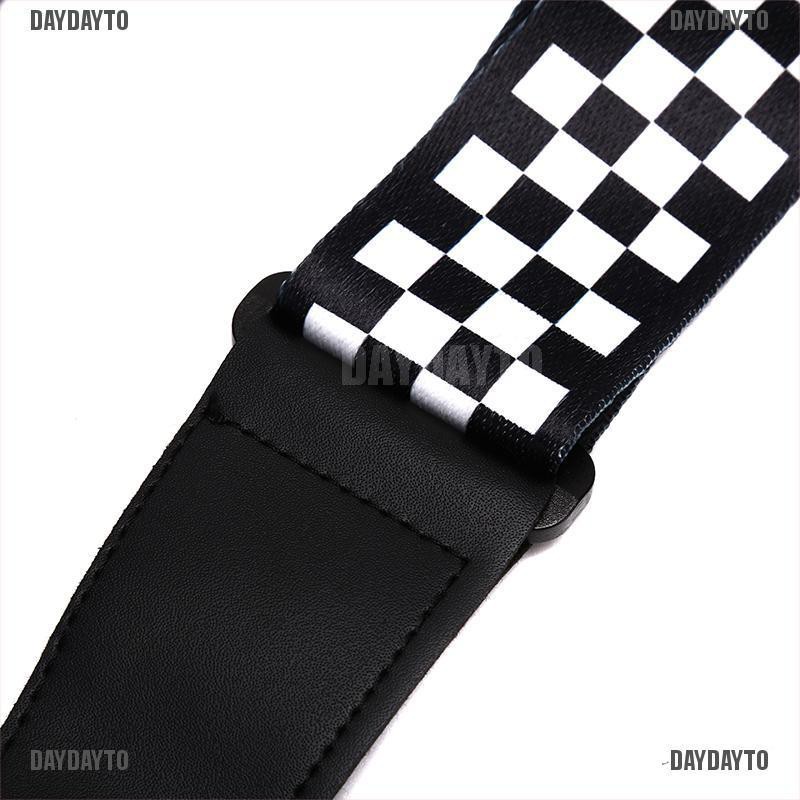 Dây Đeo Bằng Da Họa Tiết Kẻ Sọc Trắng Đen Cho Đàn Guitar Điện / Ukulele
