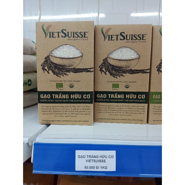 Gạo Trắng Hữu Cơ Vietsuisse date 2023, loại 1kg cho bé ăn dặm