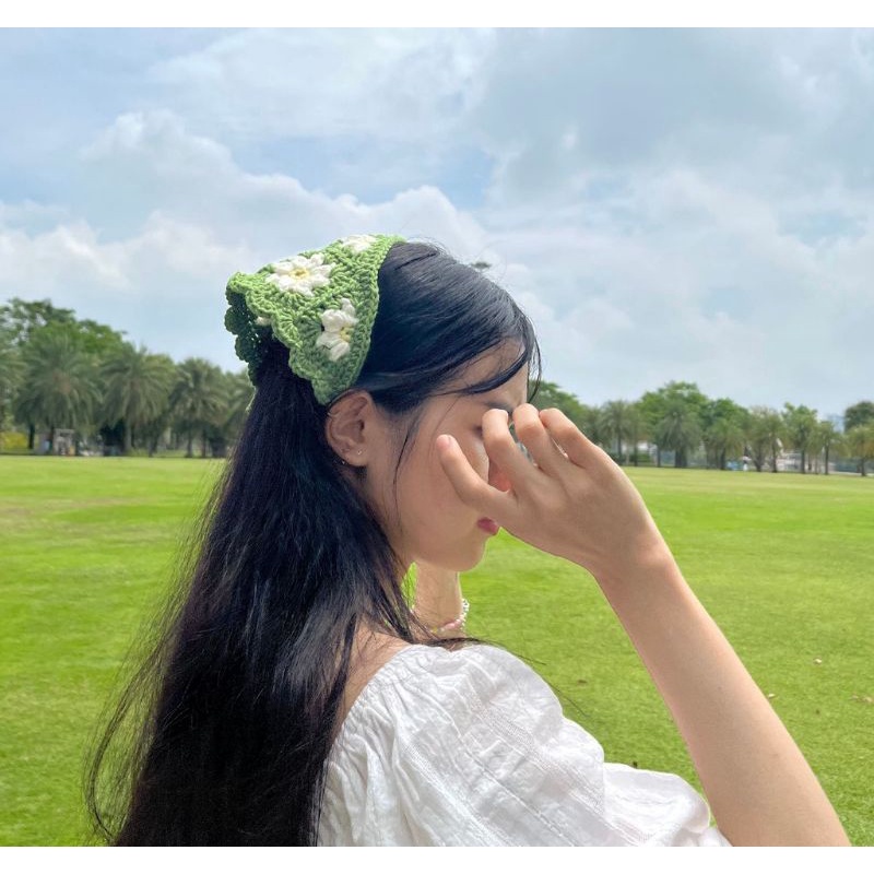 KHĂN BANDANA LEN ĐỘI ĐẦU DỄ THƯƠNG HANDMADE