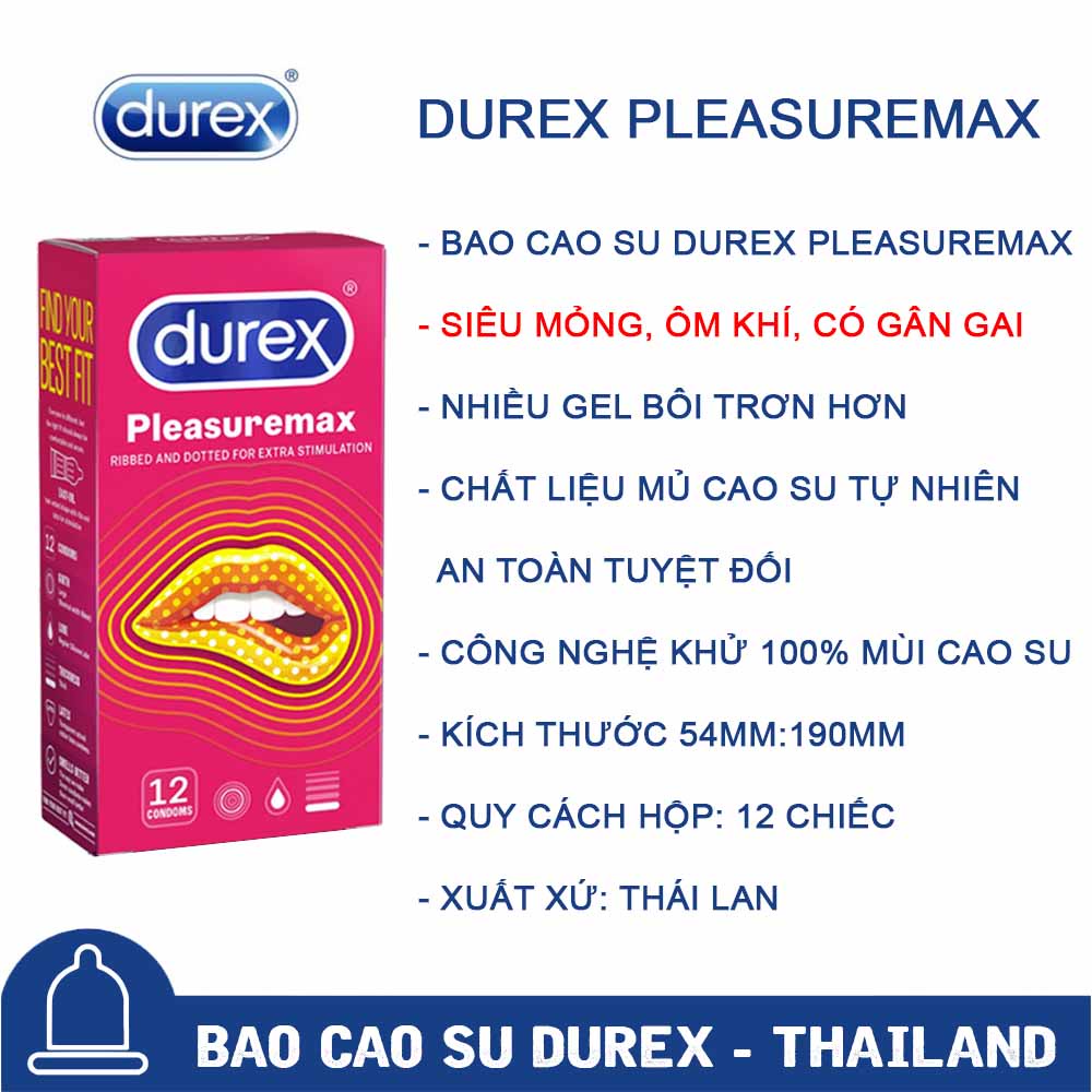 Giá sỉ 1 cái - Bao cao su gai Durex Pleasuremax gân gai, tăng cực khoái chống xuất_tinh sớm - Hanayuki Asia 1 cái
