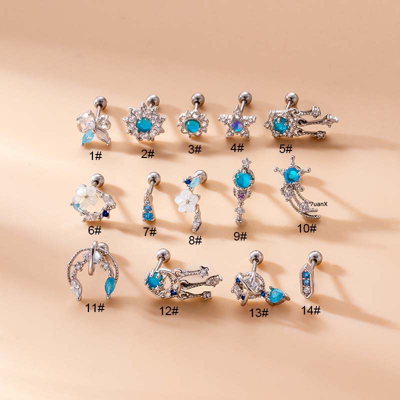 1 Khuyên Xỏ Sụn Tai Bằng Thép Không Gỉ 20Gauge Màu Xanh Dương